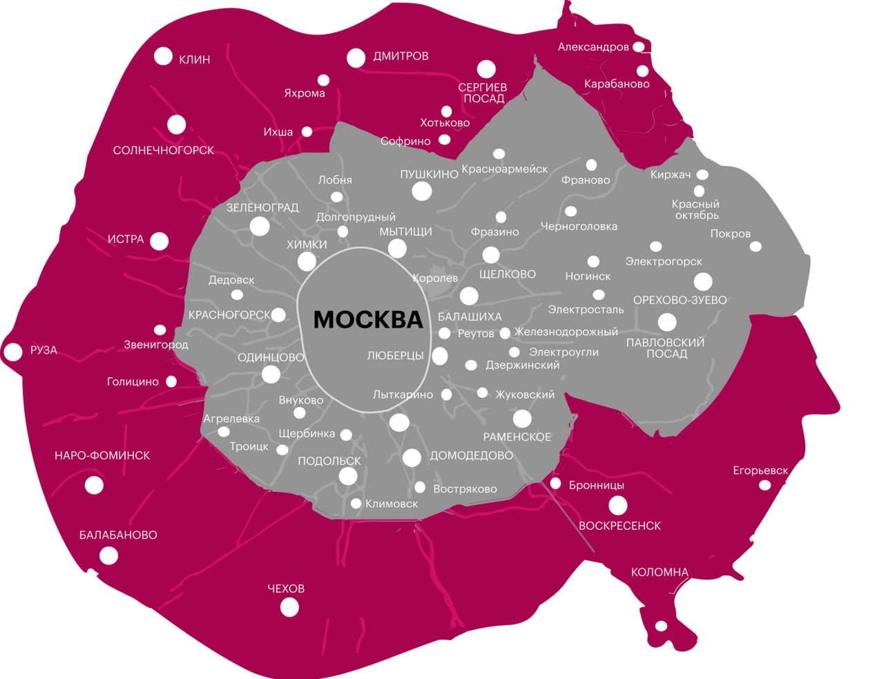 Карта зон выезда сервисных мастеров Москва и Московская область